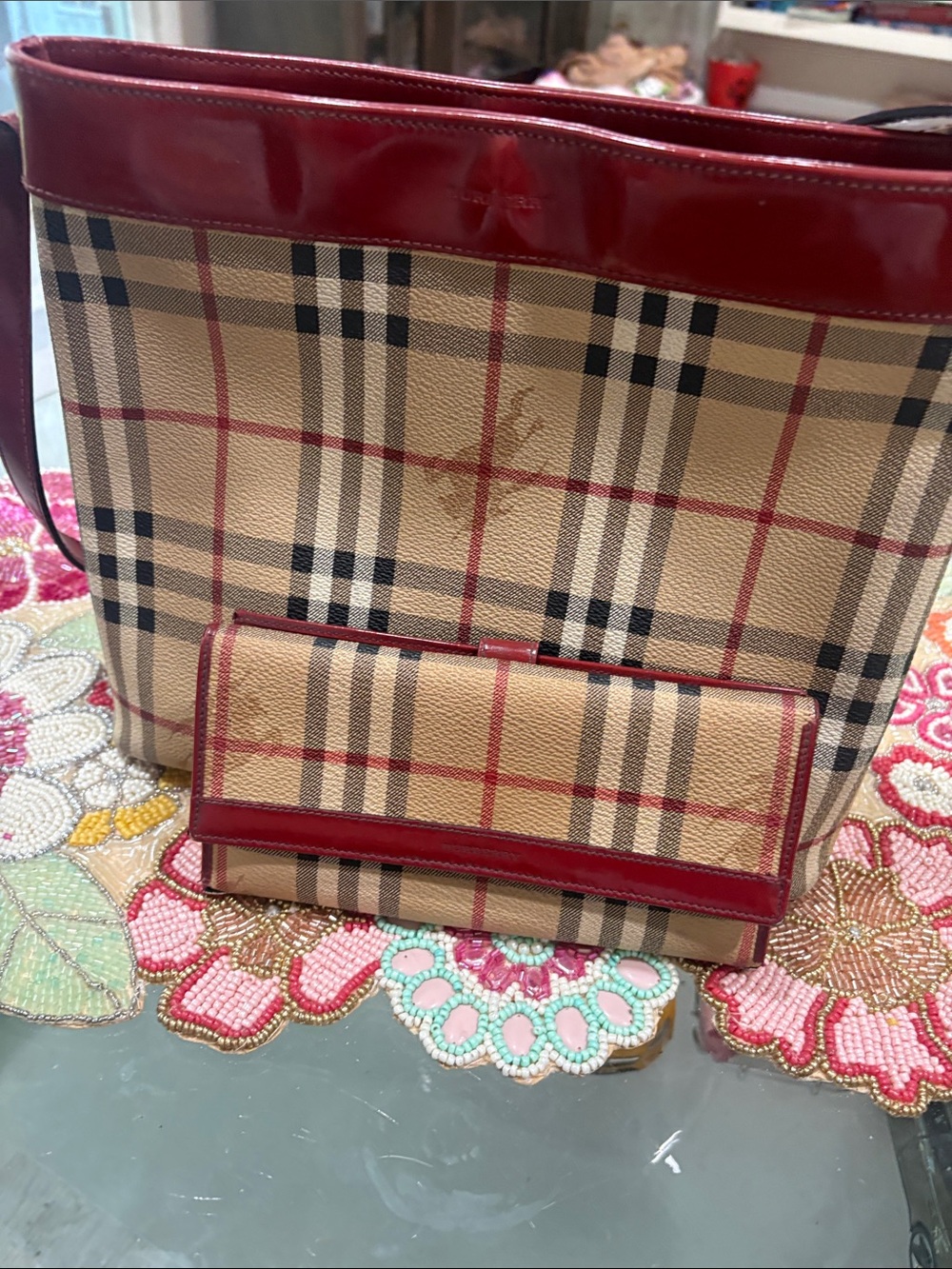 Authentic Burberry Haymarket Nova Check Red set